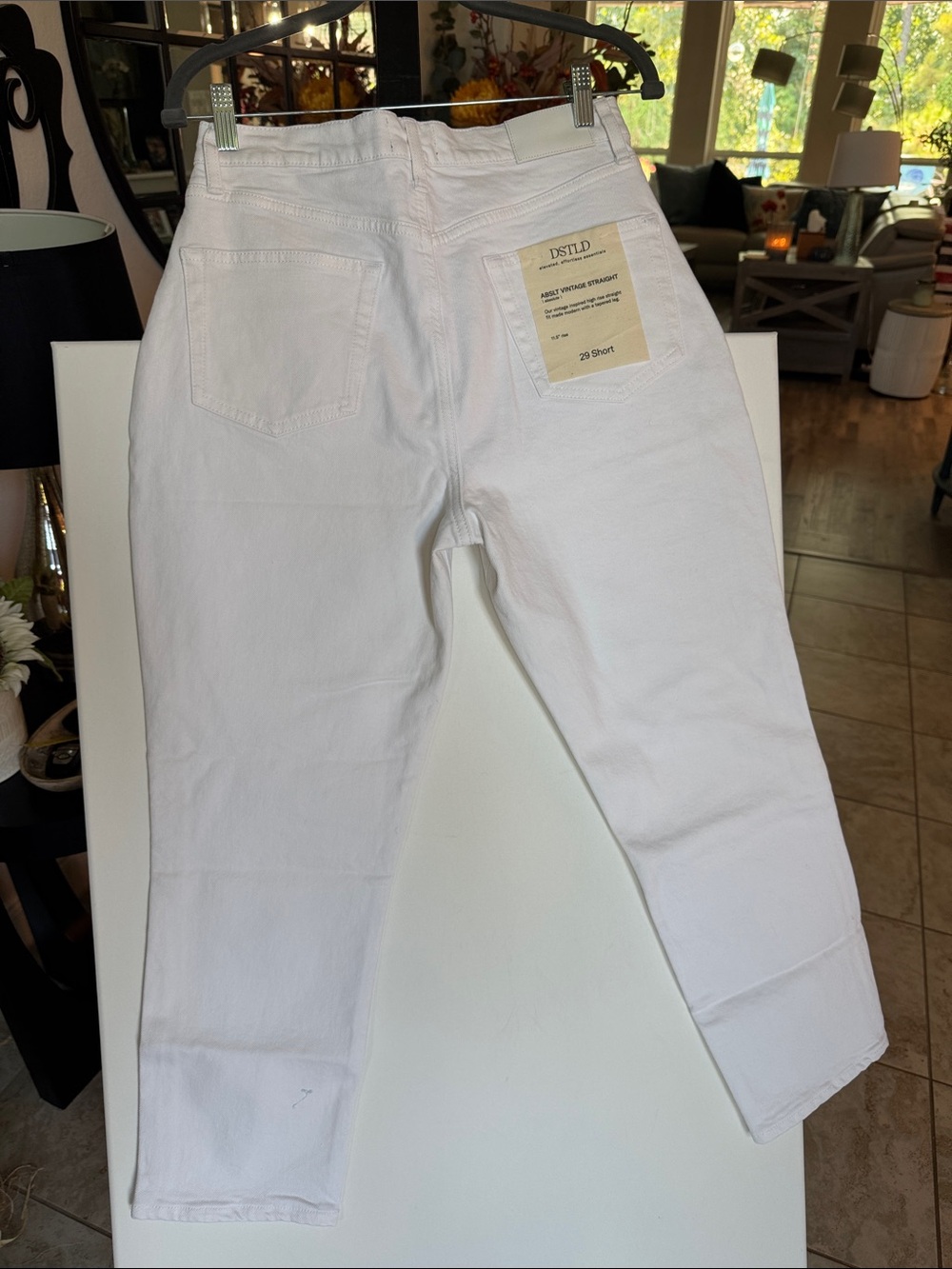 DSTLD White High-Rise Cropped Straight Jeans Button Fly